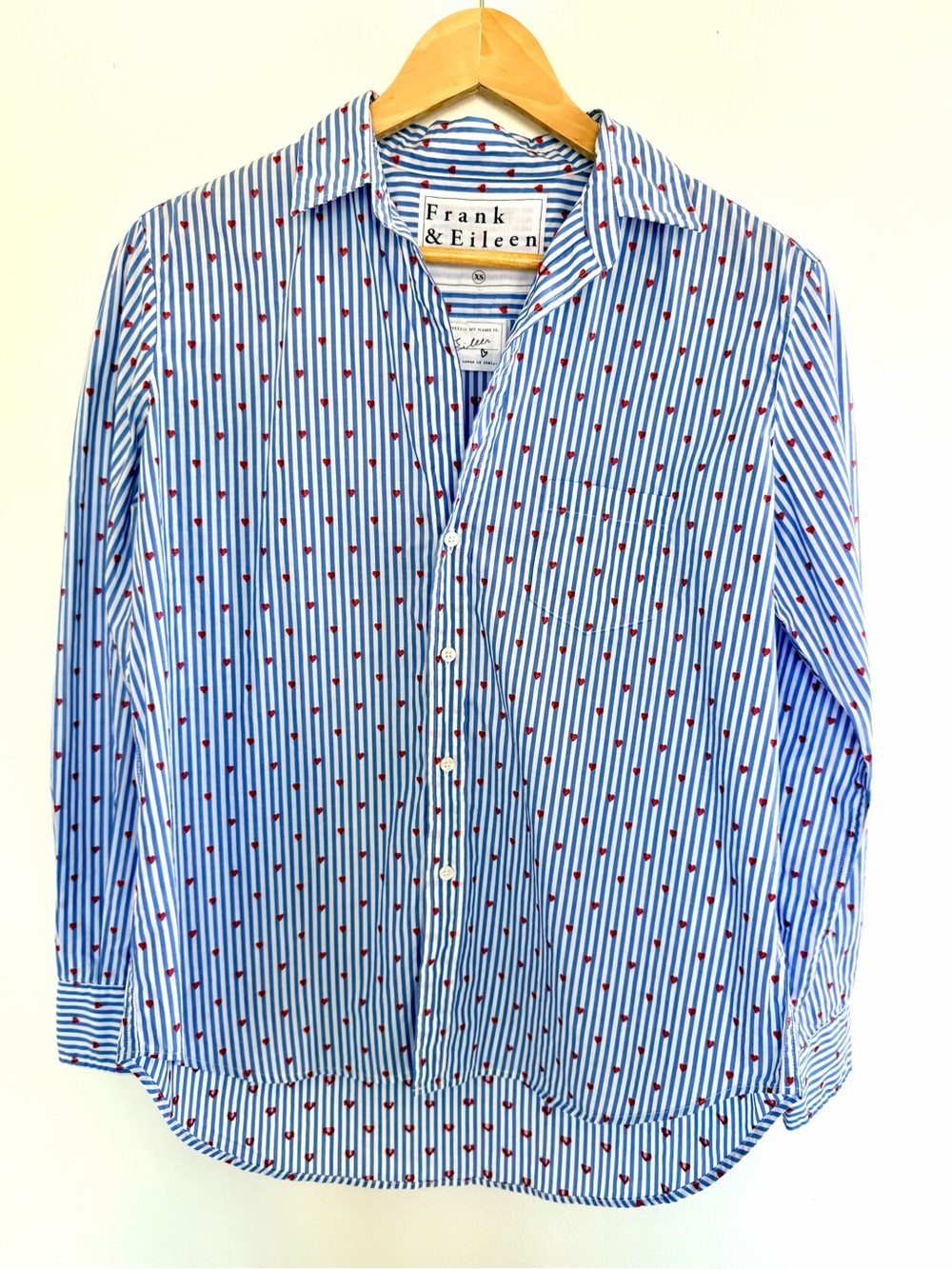 Frank & Eileen Eileen Heart Print Striped Button Down Shirt XS 🇮🇹